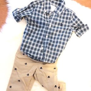 Ralph Lauren Outfit, plaid shirt & skull khaki 9mo